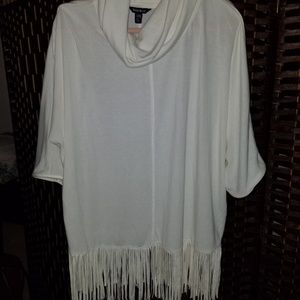 Fringed Cream Cow-neck Sweater Top